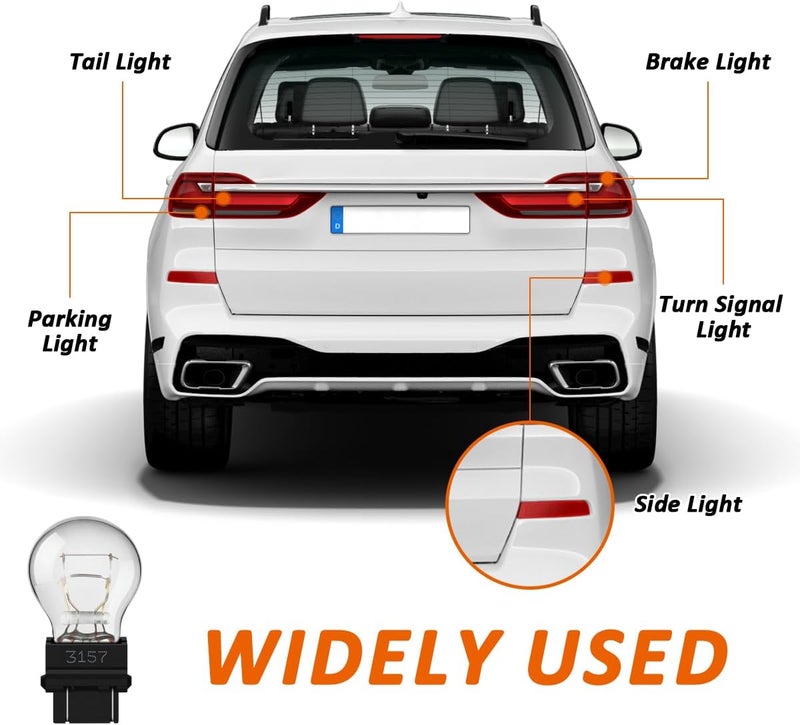 Fugedox 3157 tail/brake light bulb/Turn Signal Bulbs, 12V P27-7W 3000K White, Long Life Miniature Bulb Automotive Brake Lamp Turn signal Lamp, Replacement for Cars,Trucks,SUVs - Image 4